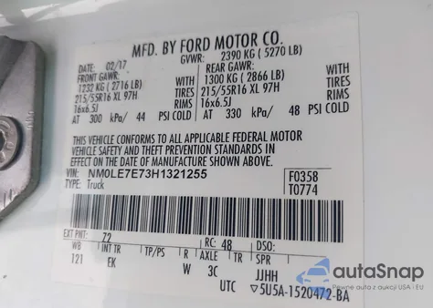 2017 Ford Transit Connect Xl from USA, damaged, VIN NM0LE7E73H1321255